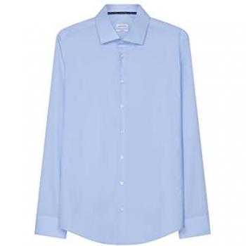 Shaped Langarmhemd für Herren in Mittelblau