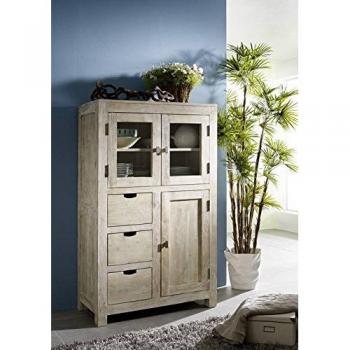 Massivmöbel24 Vitrine Akazie 90x45x148 White Stone Nature White