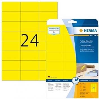 HERMA A4 Yellow Label Sheets, 70x37 mm, 480 Labels Total