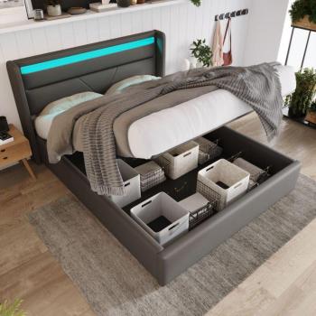 Lit coffre moderne 160x200 cm avec LED et hydraulique