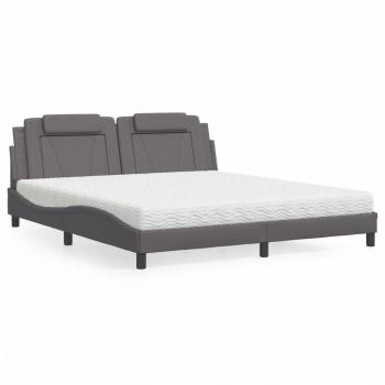 Letto 180x200 cm con materasso in similpelle grigia