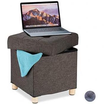 Sgabello Morbido con Contenitore, Trapuntato, 40 x 38 x 38 cm, Marrone