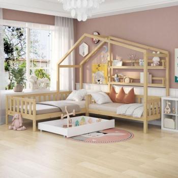 Letto Okwish Kids Con Recinzione, Cassetti e Rete 90x200 cm