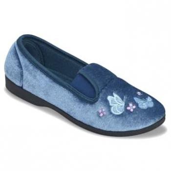 Comfort Twin Gusset Velour Slippers – Navy