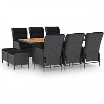 Table et chaises à manger en résine tressée gris – pack 9