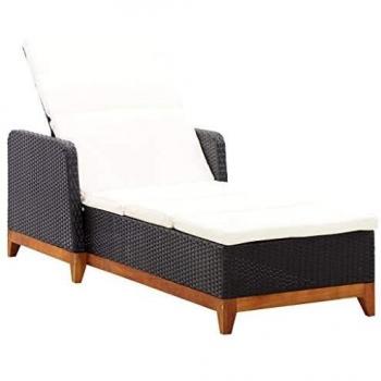 Lettino Prendisole Polyrattan e Legno Massello di Acacia Nero