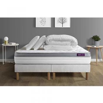 Pack Matelas 160x200 + Double sommiers 80x200 Memo Zen Mousse à mémoire de Forme 5 Zones de Confort 26 cm Ferme + Couette + 2