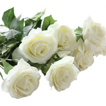 10 pcs White Silk Real Touch Roses Artificial Flowers Wedding Party Bouquet