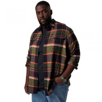STHUGE Overshirt Herren Karoflanell Langarm oversized bis 8XL dunkelgrün Baumwolle