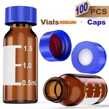Botellas de vidrio ámbar HPLC 2ml con tapón de rosca 9-100