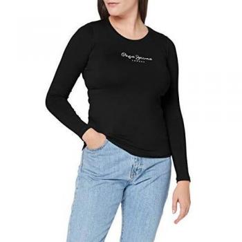 Pepe Jeans New Virginia T-Shirt Mujer, Manga Larga, Negro