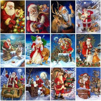 Kit Décoration Noël Diamants Ronds – Père Noël 5D 20x30 cm Bleu Clair