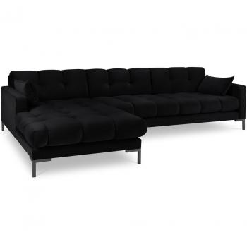Sofá de Terciopelo Negro 5 Plazas Esquinero Izquierdo