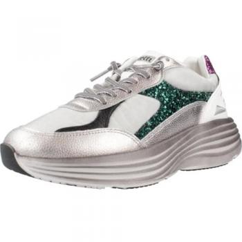 Zapatillas Deportivas Casual de Mujer Cetti C-1347 Plata Metal, Piel y Tela, Vintage con Cordón Elástico y Suela de Goma
