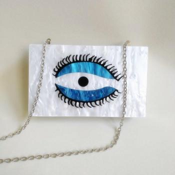 18X11 cm Pearl and Blue Evil Eye Acrylic Clutch
