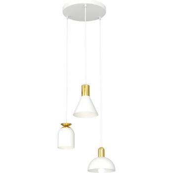 Lampadario Emibig Fox 3 Luci, tondo, acciaio e paralumi in bianco oro