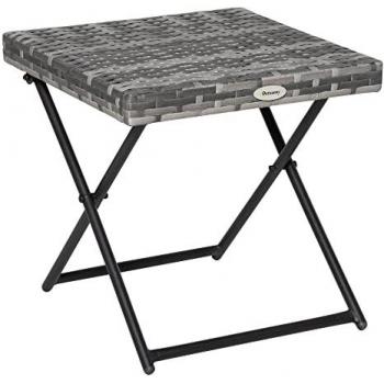 Mesa de patio Outsunny 40×40 cm: rattan sintético + acero inoxidable