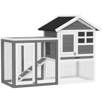 Cage Lapin Multi-Équipée Gris – Enclos Externe + Niche Supérieure