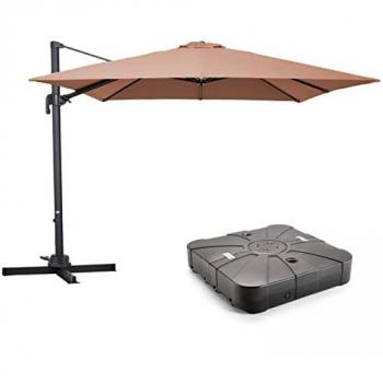 OVIALA Parasol 3x3m con base desplazada y ruedas de aluminio topo