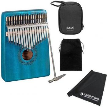 Sela Mahagoni Kalimba 17 Tasten Blau mit Tuch