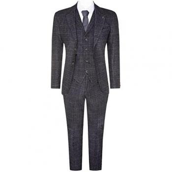 Vintage Grey Check Tweed Three‑Packs – Peaky Blinders Style, Tailored, Size 46R