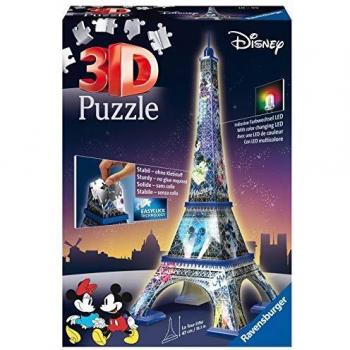 Moonlit Paris: Eiffel Tower 3D Puzzle with Mickey & Minnie