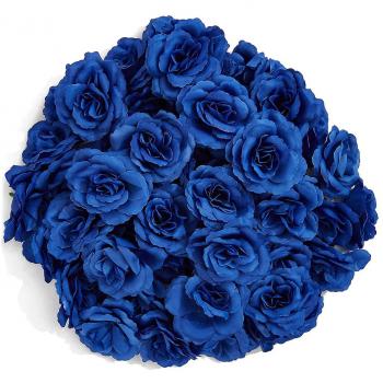 Set Floral Azul Marino: 50 Cabezas de Seda Rosa