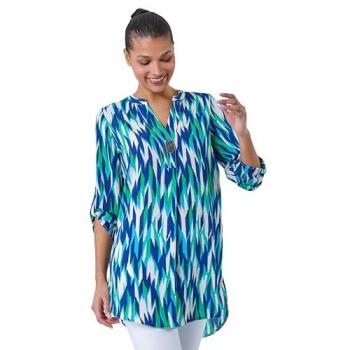 Abstract Longline Button Detail Tunic Top for Women
