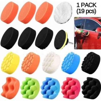 3‑Inch Auto Polish Disc Pack (19 pcs) – Self‑Stick Buffing & Wax Sponge Wool Wheel Pads for Car Polisher/Drill