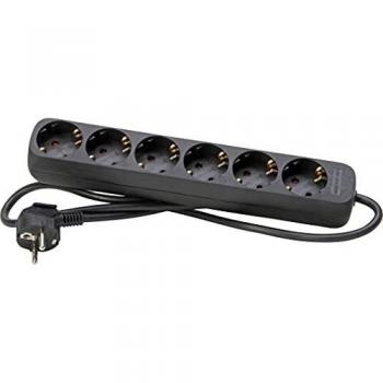 Kopp 120615007 Black 6‑Port Power Strip, PG Plug Ready