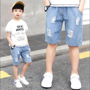 Boys Casual Ripped Denim Shorts Light Blue 110-160cm