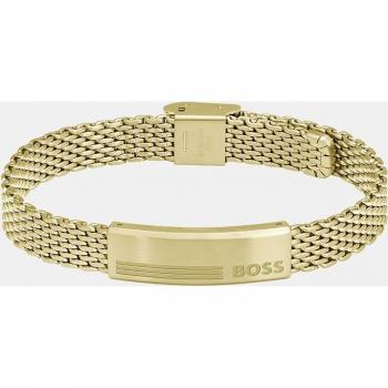 Pulsera BOSS Alen con placa dorada para hombre