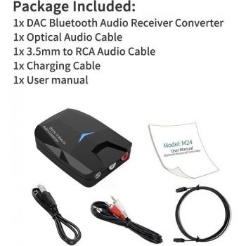 3.5mm AUX RCA Optical Coaxial Bluetooth 5.0 Audio Receiver with Digital-to-Analog Converter