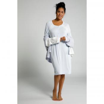 Camicia da notte a costine con pizzo, blu, taglia 60/62, viscosa, per donna