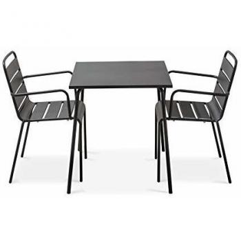 Set Tavolo da Giardino Quadrato e 2 Sedie in Acciaio Grigio