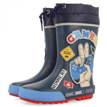 Botas de agua para niño con parches gamer y collarín ajustable