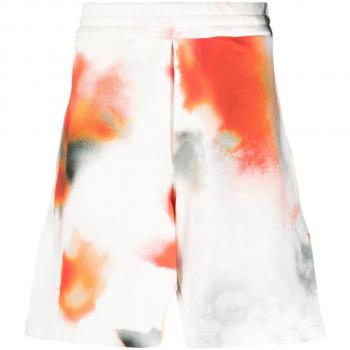 Alexander McQueen Casual Shorts for Men, White, Size M, with Tie-Dye and Embroidered Logo (Obscure Flower Design)