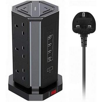 NVEESHOX 9 Way Plug Extension Tower with USB