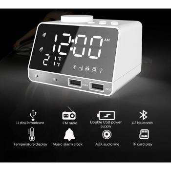 K11 Reloj Despertador Multifuncional con Altavoz y Radio FM, Bluetooth 4.2