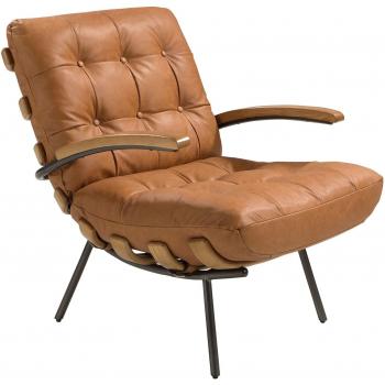 Asiento contemporáneo en cuero marrón y fresno