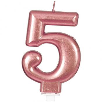 Vela de Cumpleaños Metalizada Oro y Rosa Número 5, 8 cm