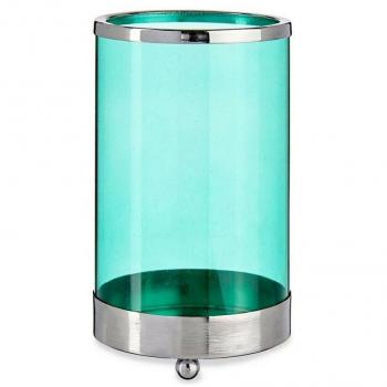 Portacandele Elegante Blu Argentato Cilindro 9,7x16,5cm
