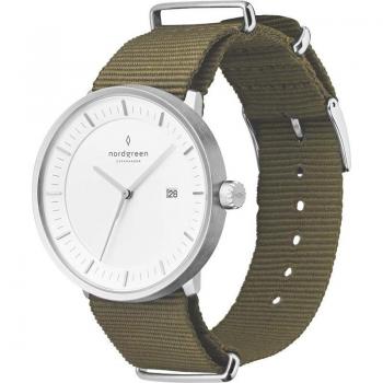 Nordgreen Philosopher 36mm Watch – Green Nylon Strap, Scandinavian Minimalism