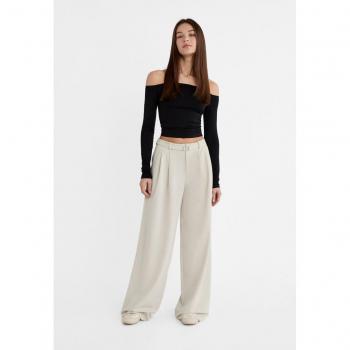 Stradivarius Smart Trousers with Buckle Beige