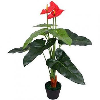 Sonata Artificial Anthurium Plant with Pot 90 cm Red and Yellow