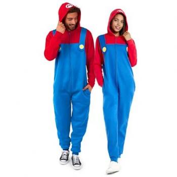 Men’s Super Mario One‑Piece Pajamas (Blue) – L