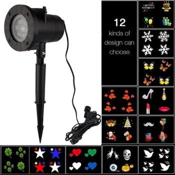 Indoor Outdoor LED Projector Lights with 12 Slides for Halloween and Christmas, Waterproof