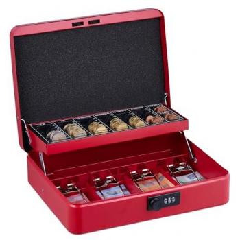 Cassetta di Sicurezza con Combinazione Numerica, Scomparto per Banconote e Monete, 8,5x30,5x25 cm, Rossa