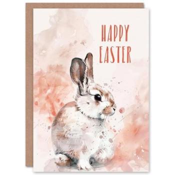 Artery8 Women’s Floral Pink Bunny Watercolor Easter Card