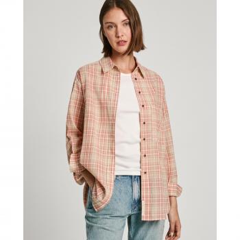 Pepe Jeans Camicia a Maniche Lunghe Rita Check Beige Leggero S